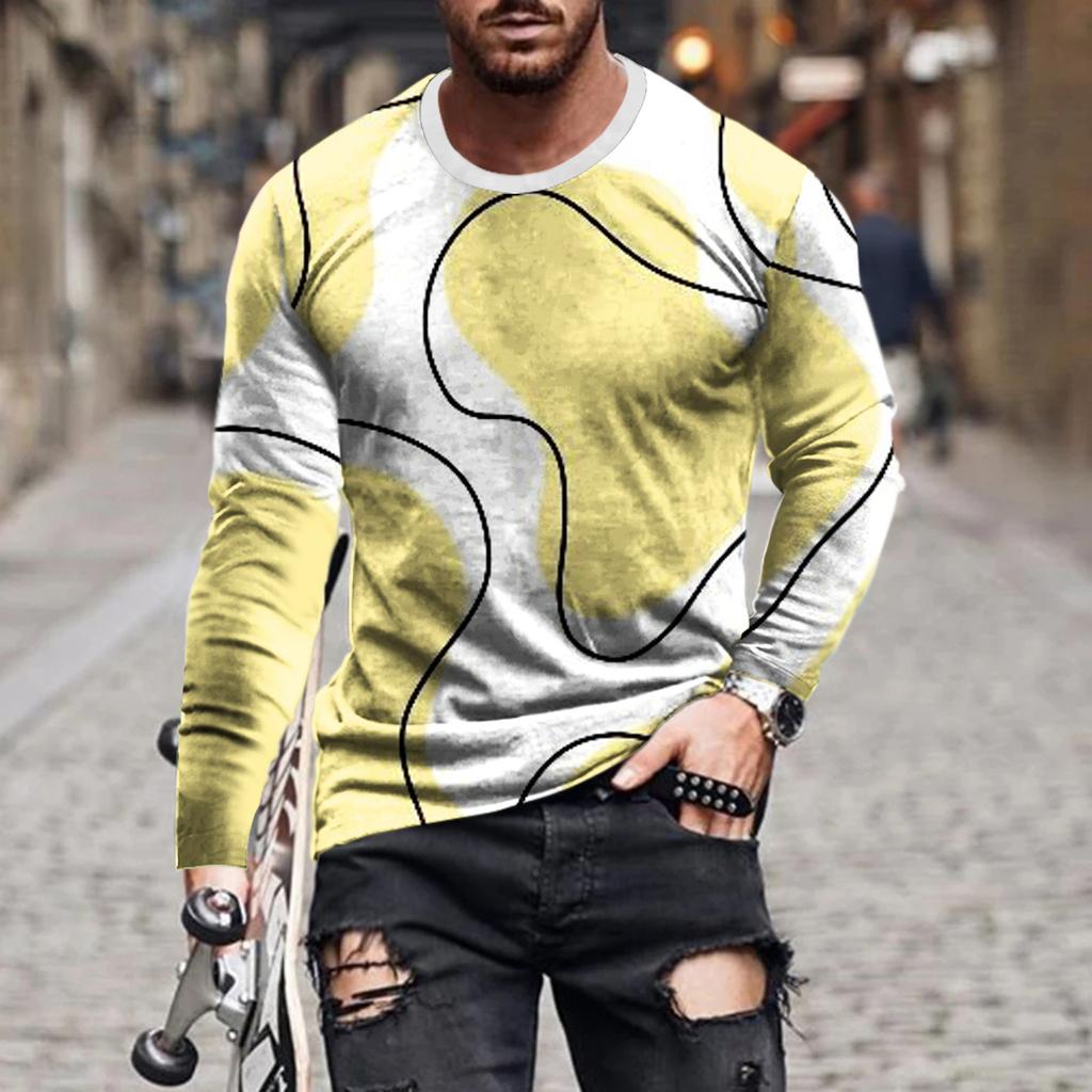 Vintage Enkel Enfärgad 3d-tryck Sommar Herr Rundhals T-shirt Ledig Långärmad Oversize Pullover Mode Herrkläder