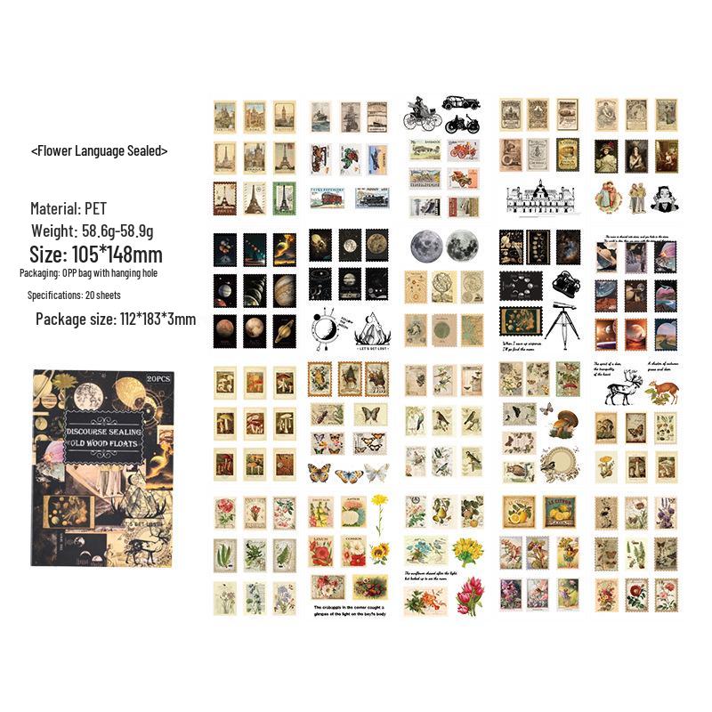 Yuezhen Waterproof PET Film Sticker Book: Creative Wood-Themed Journal Stickers
