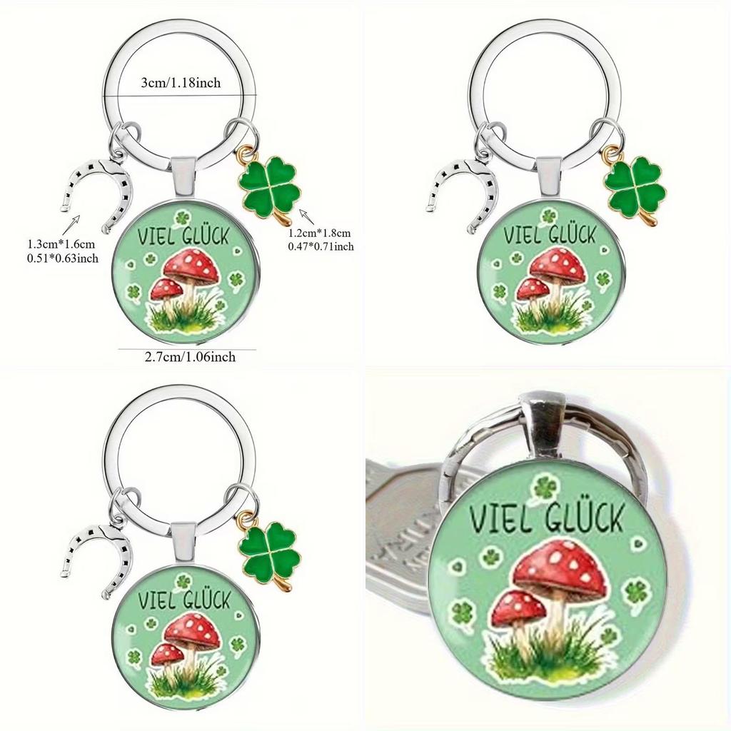 Four Leaf Clover And Mushroom Keychain Alloy Cute Gift For Couples And Friends