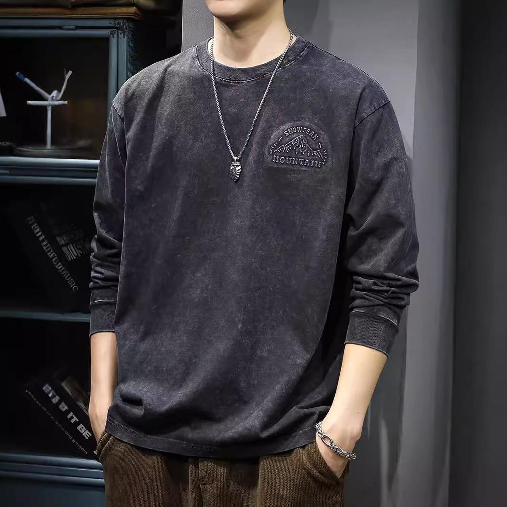 American Retro Tie-Dye Printed Men'S Sweater Autumn Trendy Brand Heavy Washed Long-Sleeved T-Shirt Loose Cotton Top