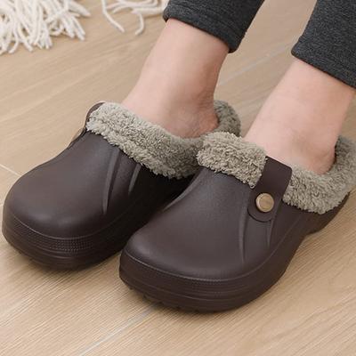 Fashion Shevalues Fashion Fur Lined Clogs For Women Men Winter Fluffy House Slippers Waterproof Garden Shoe Couple Warm Home Cotton Shoe