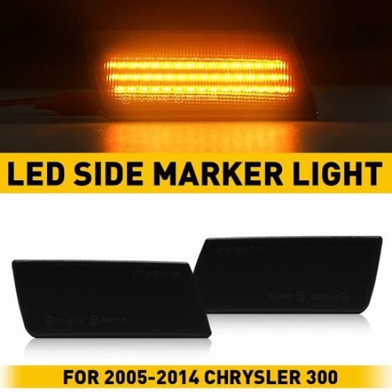 2x Amber Fender LED Side Marker Light 12V For 2005-2014 Chrysler 300 Smoked Lens