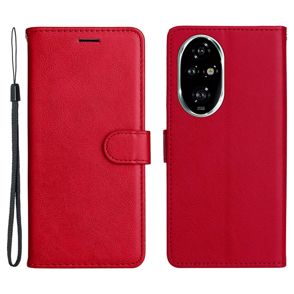 Für Honor 200 Pro 5G Hülle Einfarbig Leder Handyhülle Brieftasche Ständer mit Trageband