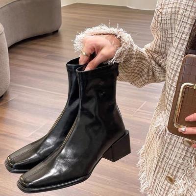 Autumn and Winter Short Boots Female Boots Female Padded Thin Thick Heel Square Head Back Zipper Skinny Short Boots