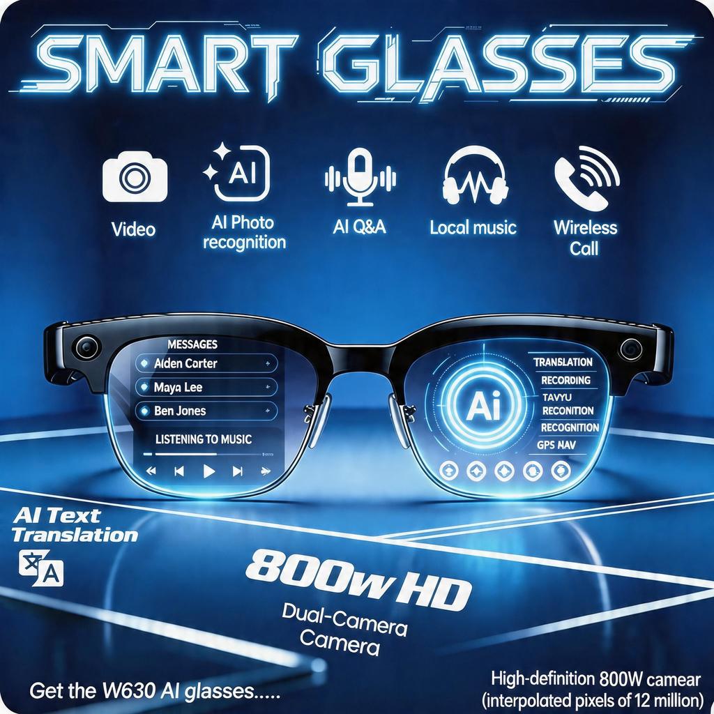 New 800W HD Camera AI Smart Glasses 4K Photo 1080P Video Recording Translation Call Waterproof Translation Sunglasses Men Women