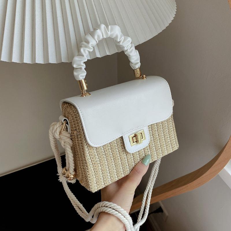 New pleated straw bag pastoral shoulder bag trendy fashion small square bag messenger bag