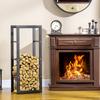 Metal Firewood Log Holder Tall Firewood Rack Indoor Outdoor Fireplace Wood Storage Shelf with Side Rails, Rust-Resistant, Black, 40W x 25D x 100H cm