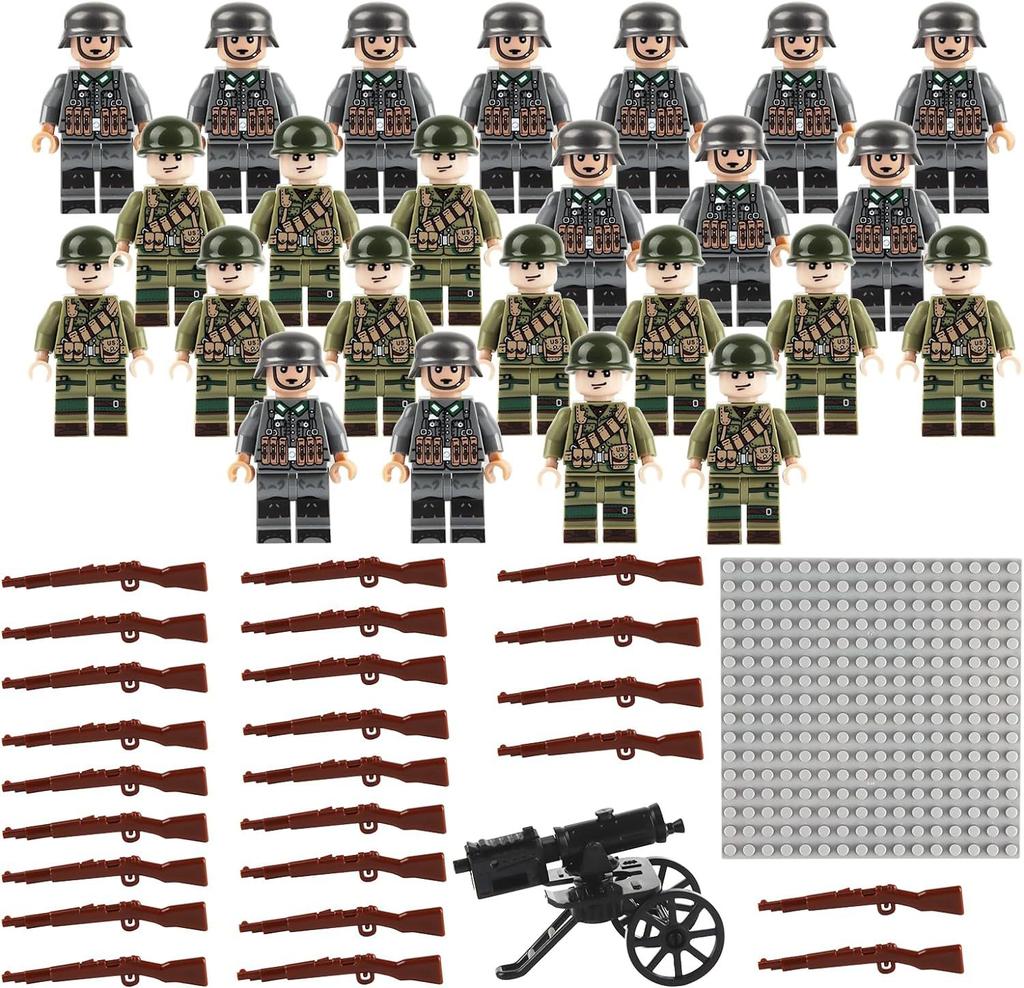 MOC Military Building Blocks Set WWII German & American Soldier Minifigures Small Bricks Compatible with LEGO Creative Toy for Kids