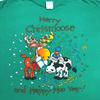 Vintage 90s MERRY CHRIS MOOSE & HAPPY MOO YEAR CARTOON T-Shirt L Single Stitch