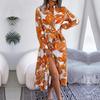 Polo Collar Shirt Dress for Women Floral Lace Up Long Dress Single Breasted Contrast Style Spring Summer Ladies Fashion