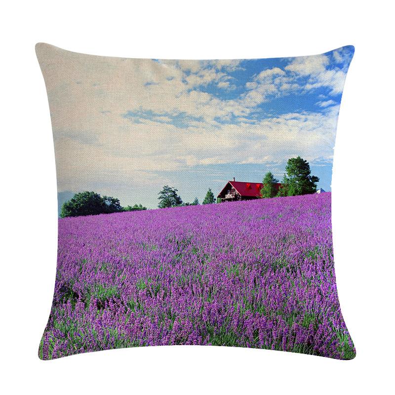 Purple Landscape Lavender Collection Digital Printing Short Plush Pillow Covers For Car Sofa Office Cushion Cover Home Goods