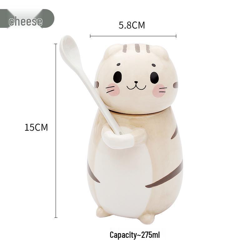 Japanese Cute Cat Cartoon Ceramic Cups with Lids: Perfect for Coffee, Milk, and Breakfast