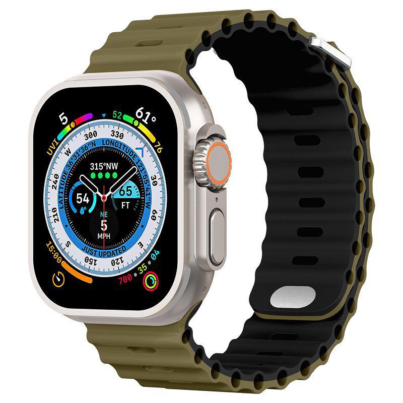 

Силиконовый ремешок для Apple Watch Ultra Marine — совместим с iWatch Series 8 23# 42/44/45/49mm olive+black чёрный/оливковый