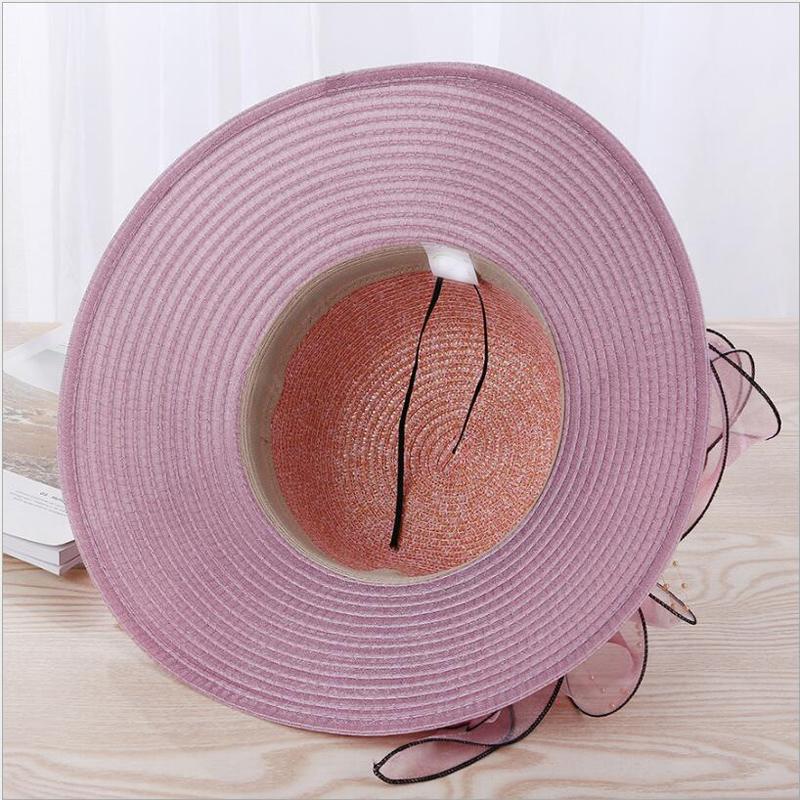 Summer Ladies Hat Leisure Beach Women Sun Hat Elegant Wide Brim Hat Silk Flower Bucket Hat Casual Cap Female Fedora
