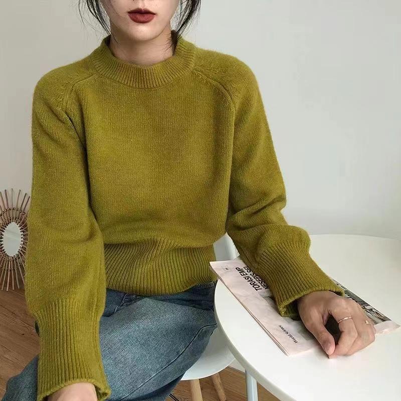 

Ретро свитер женский осенне-зимний свободный верхняя одежда новый осенний универсальный ленивый ветер пуловер вязаный свитер One Size оливковый