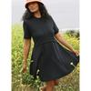 European Foreign Trade Surplus Orders Tail Goods Small Terry a Swing Solid Thick Outdoor Sports Women Round Neck Women's Short Sleeve Dress