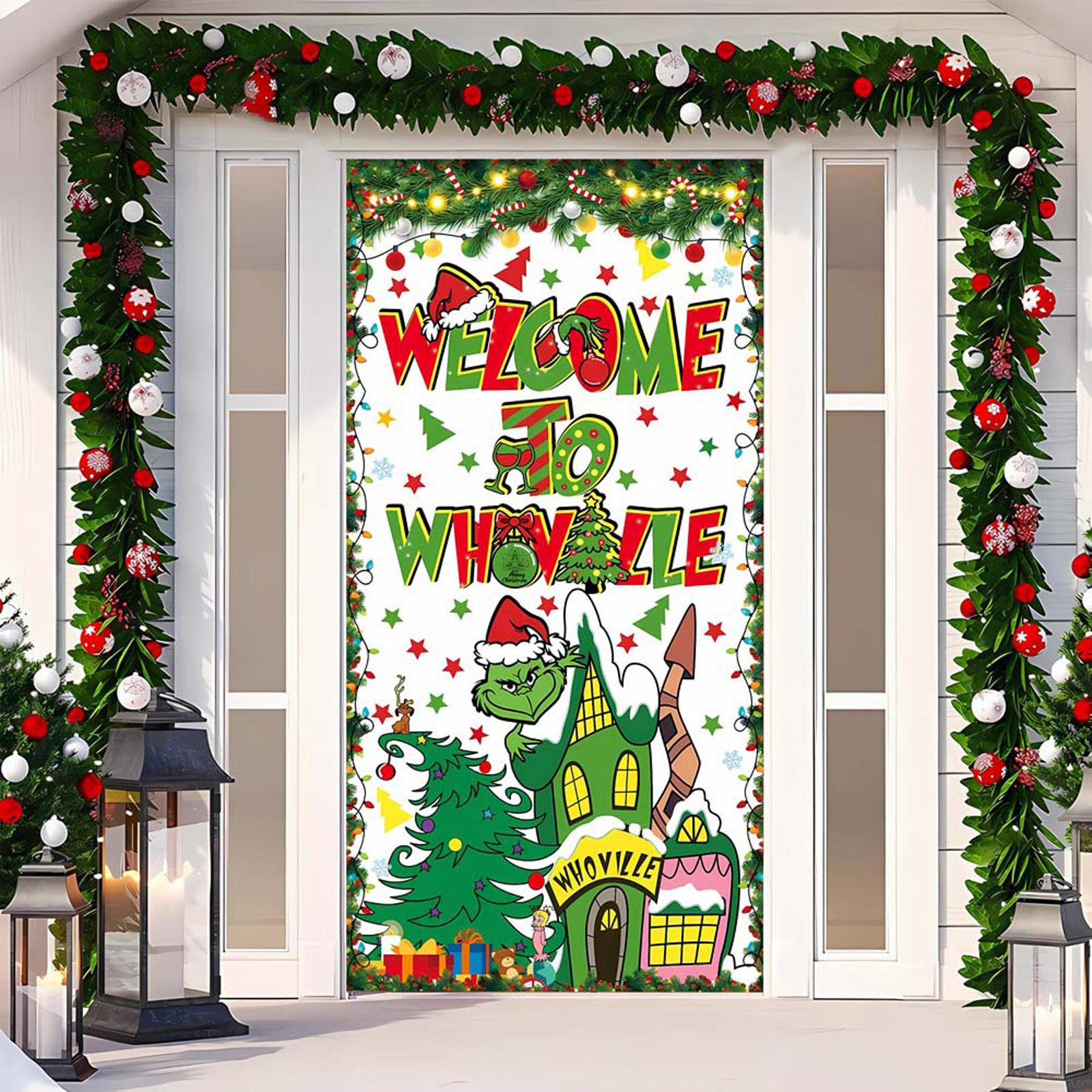 

Рождественский чехол на дверь, декоративное подвесное полотно, зеленый чехол на дверь, рождественская дверная занавеска, новогодний гобелен, чехол на дверь, фон One Size