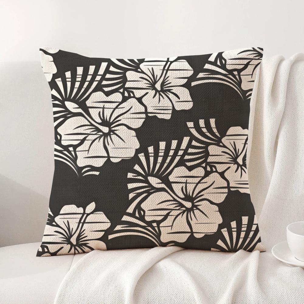 Hawaiian Flowers Cushion Cover Natural Linen Organic Fabric DoubleSided Printing Sofa Home Decor Gift Pillow Cover