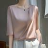 Silk T-shirt for Women Summer Round Neck Loose T-shirt Short Short-sleeved Tops
