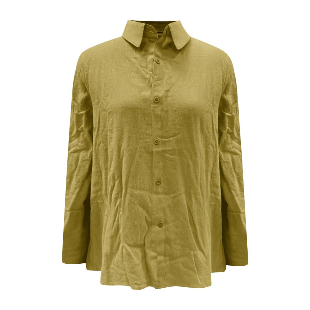 Ladies Fashion Solid Color Linen Long Sleeve Casual Shirt