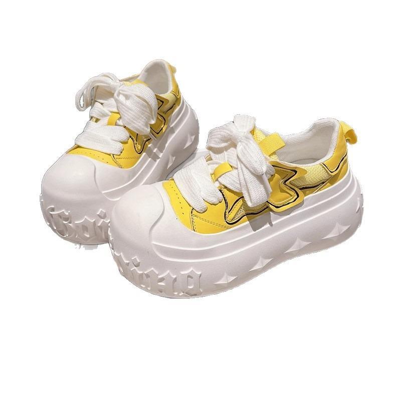 Big Head Lace-up Thick-soled Muffin Shell Head Little White Shoes Casual Shoes Dissolving Shoes Small Cm Women's Shoes