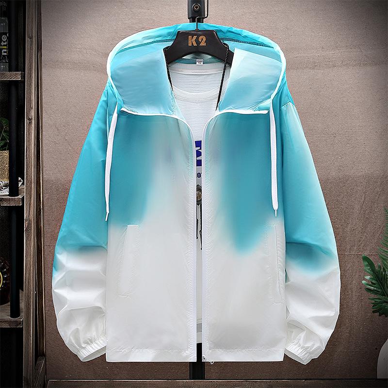 Men's Gradient Print Hooded Sun Protection Jacket - Trendy Summer Long Sleeve Outerwear