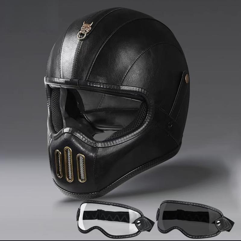 Tokyo Style Motorcycle Black Leather Full Face Retro Helmet Motorcycle Casco Moto Japan TT Helmets Fiberglass With Visor