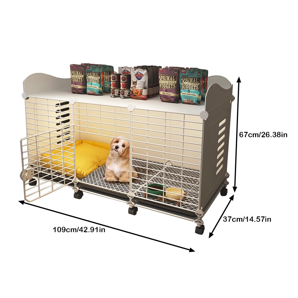 Dog Crate End Table with Wheels & Tray Dog Cage Crate Indoor Dog House Wired Cage Crate Dog Kennels for Small/Medium/Large Dog