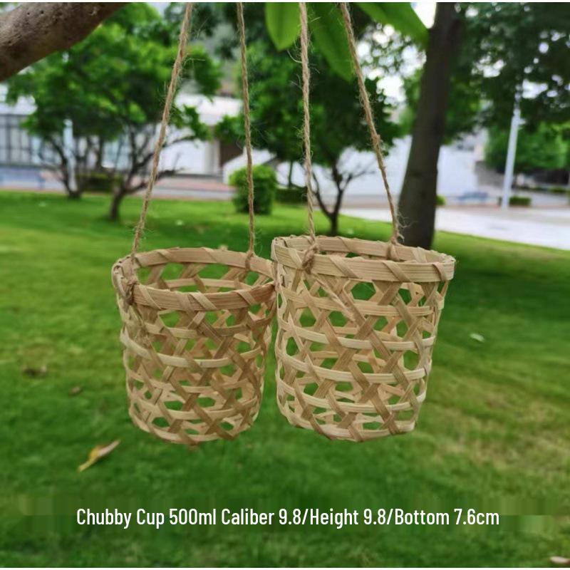 Bamboo Woven Drink Set: Milk Tea Cups, Ice Cream Cups & Basket