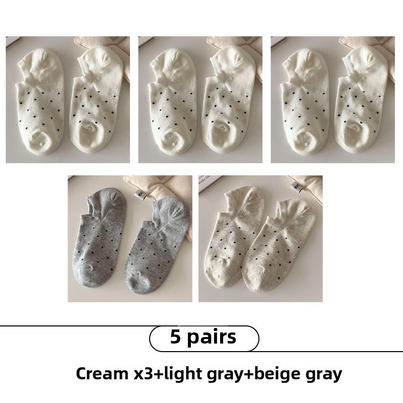 

5 пар универсальных носков в горошек, которые не спадают, и невидимые неглубокие носки-лодочки для женщин на весну и лето 5 Pairs