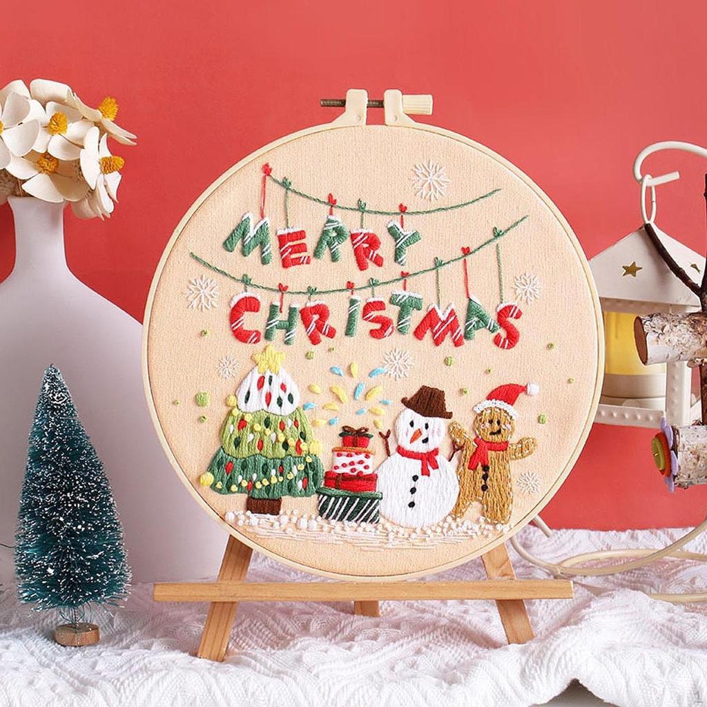 Christmas Embroidery Kit Craft Set Material Package Needlepoint Cross Stitch Kits for Beginners