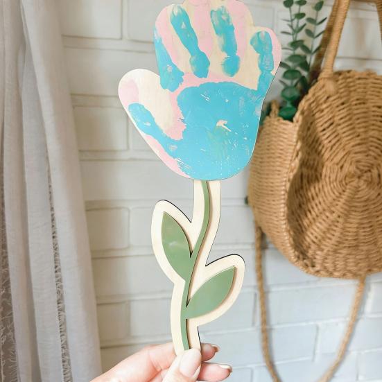 DIY Mother's Day Handprint Art Wooden Handprints Rose Flower Bouquet Gifts for Mom Grandma Mothers Day Keepsake Craft from Kids