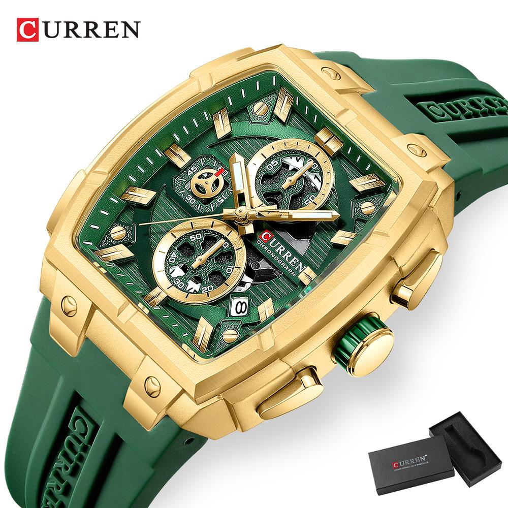 CURREN Luxury Vintage Watch for Men Sports Chronograph Quartz Wristwatches with Silicone Strap,Date,Luminous