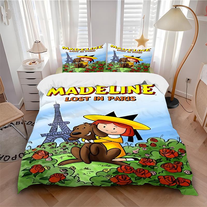 Madeline Lost Paris Print 3Pcs Bedding Set,Duvet Cover with 2 Bedro,Pillowcase Home Birthday Gift