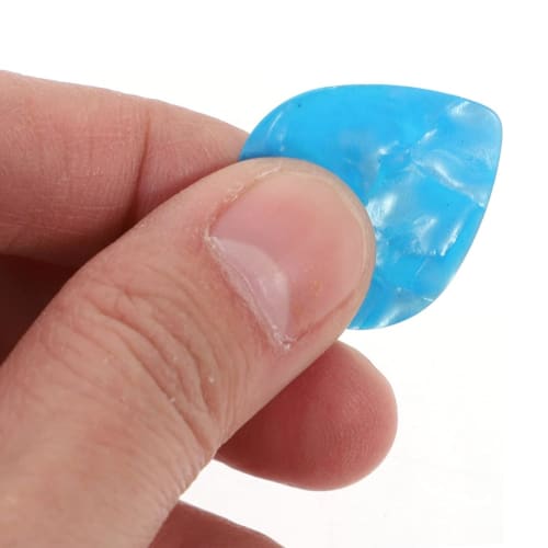 Set of 15 Teardrop-shaped Guitar Picks, 5 of Each Thickness: 0.5mm, 0.75mm, and 1.0mm, In Random Colors.