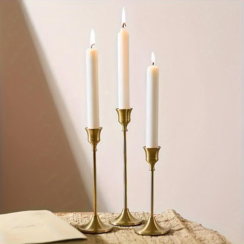 Three Metal Candle Holders, Suitable for Dinner, Wedding Anniversaries, and Birthday Table Accessories (excluding Candles)