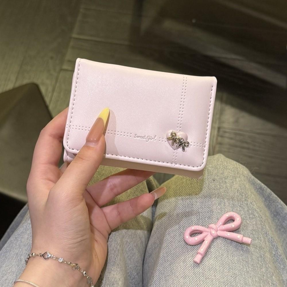Foldable Tri-fold Short Wallet Large Capacity Card Holder Sweet Love Bow Wallet  Gift