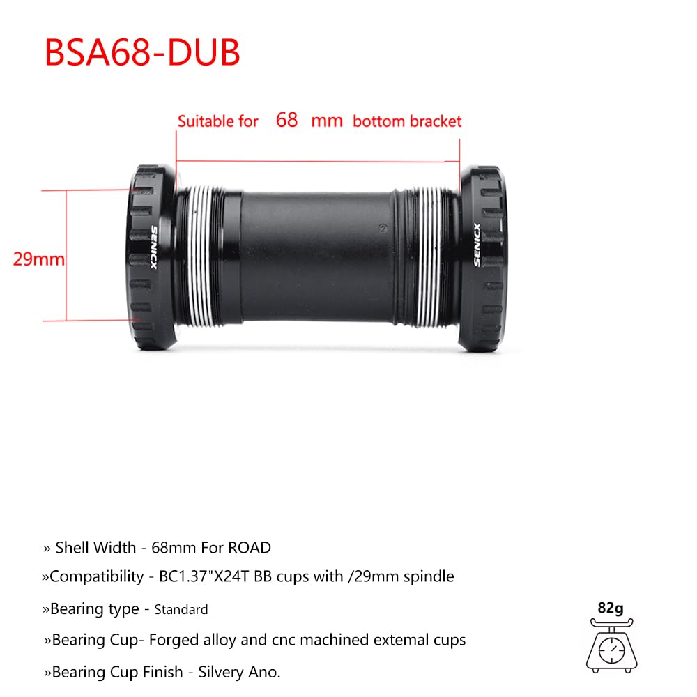 SENICX BSA Standard Bicycle Bottom Bracket, 68-73mm Width, 24/29(DUB)mm Shaft