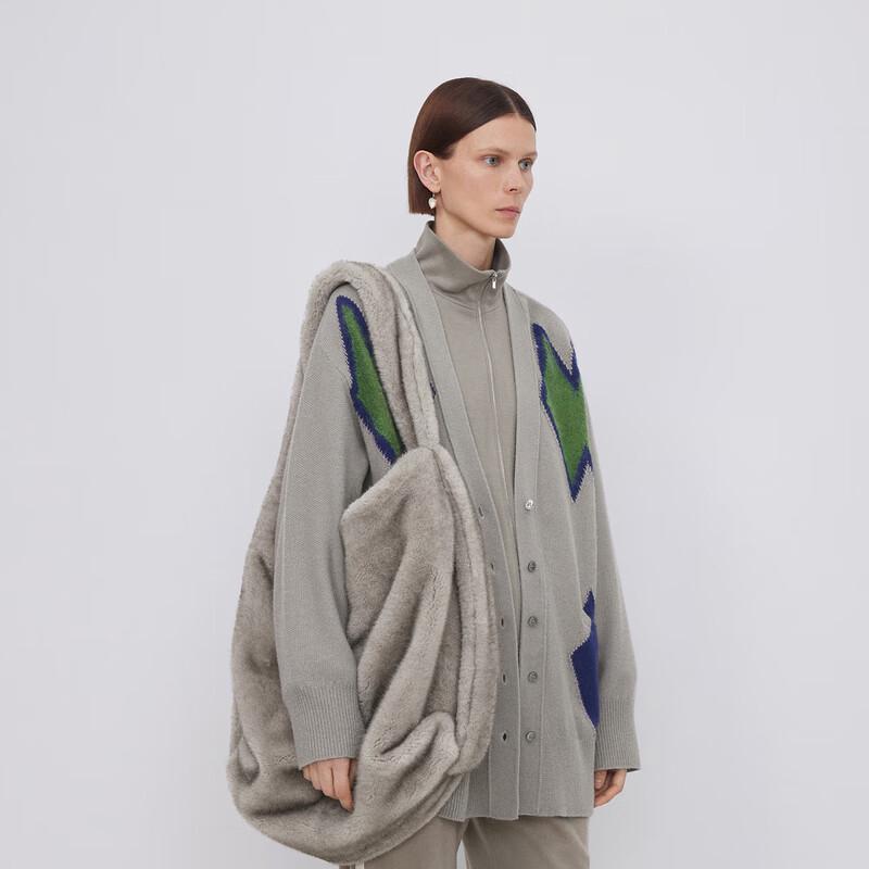 LESS Women's V-Neck Mid-Length Wool Cashmere Cardigan