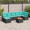 8 Piece Black Poly Rattan Garden Sofa Set with Cushions