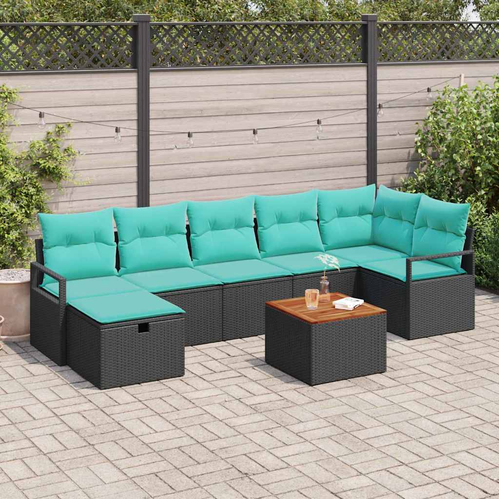 8 Piece Black Poly Rattan Garden Sofa Set with Cushions