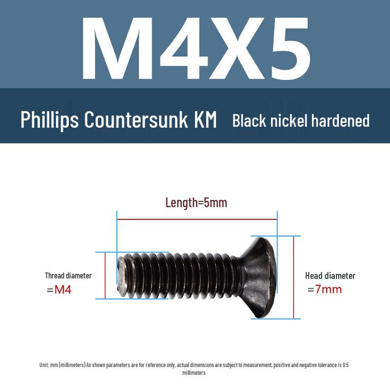 Yigu Uhlíková ocel Černý nikl Kalené KM Šrouby s plochou hlavou Phillips M2-M4 pro elektroniku