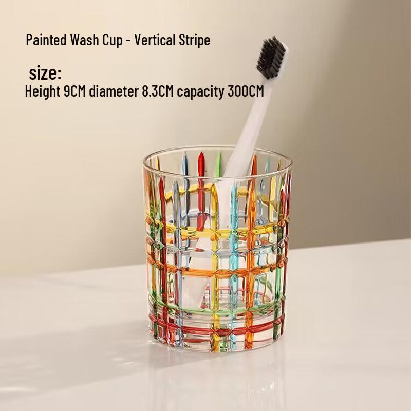 YIXI Vertical Stripe Glass Toothbrush & Mouthwash Cup Set