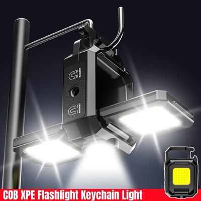 Mini torcia a LED Portachiavi con doppia luce COB Luci da lavoro ricaricabili tramite USB Lanterna da pesca con magnete Batteria incorporata