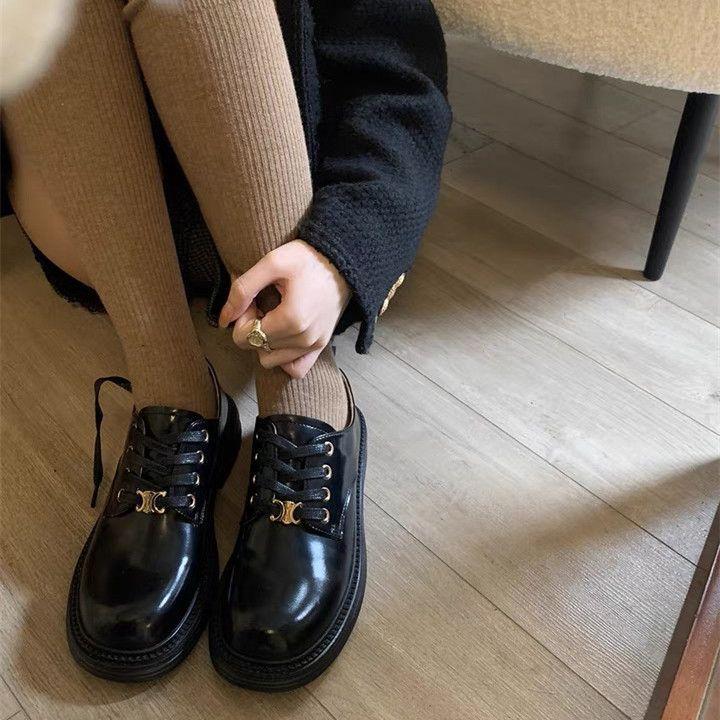 

Туфли на шнуровке на платформе из цельной коровьей кожи для женщин 2025, лоферы в британском стиле, кожаные одинарные туфли увеличивают рост 40