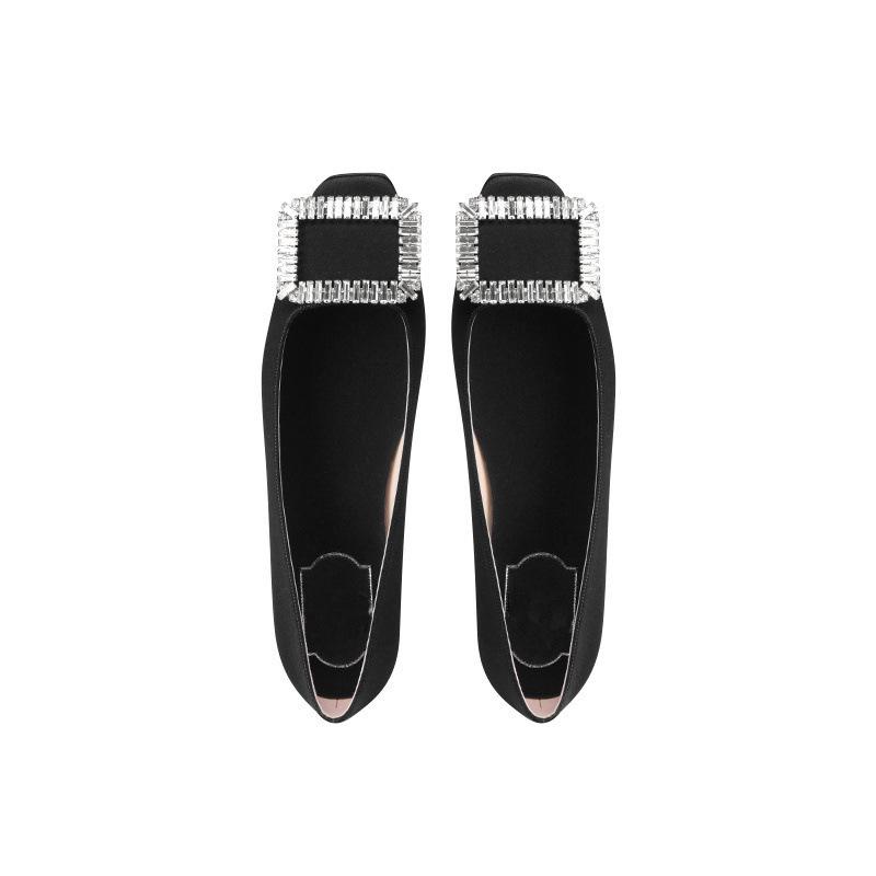 Grape mother Studiolee square head rhinestone shallow mouth square buckle silk retro temperament flat shoes single shoes women's spring and summer