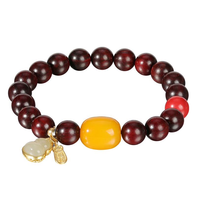 Women's Small-Leaf Red Sandalwood Bracelet, Straight Grain, Chinese Style, High Oil & Density, Wenwan Buddhist Prayer Beads.