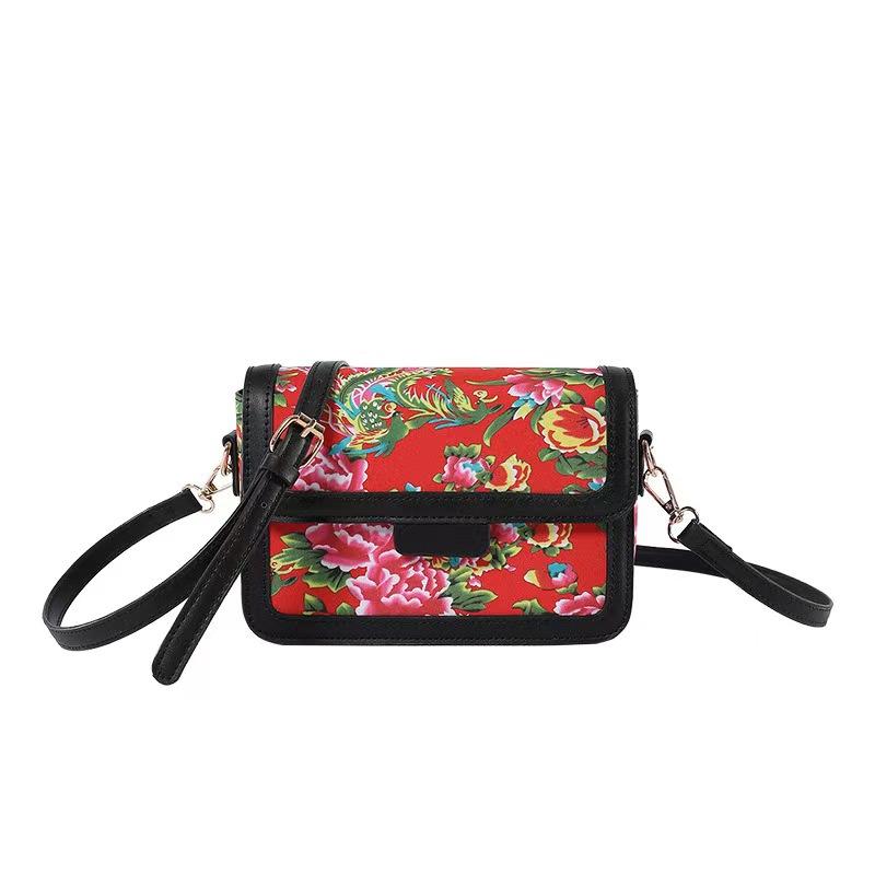Ethnic Style Big Flower Small Square Women'S Bag Trendy Fashion Printed Messenger Bag Shoulder Bag