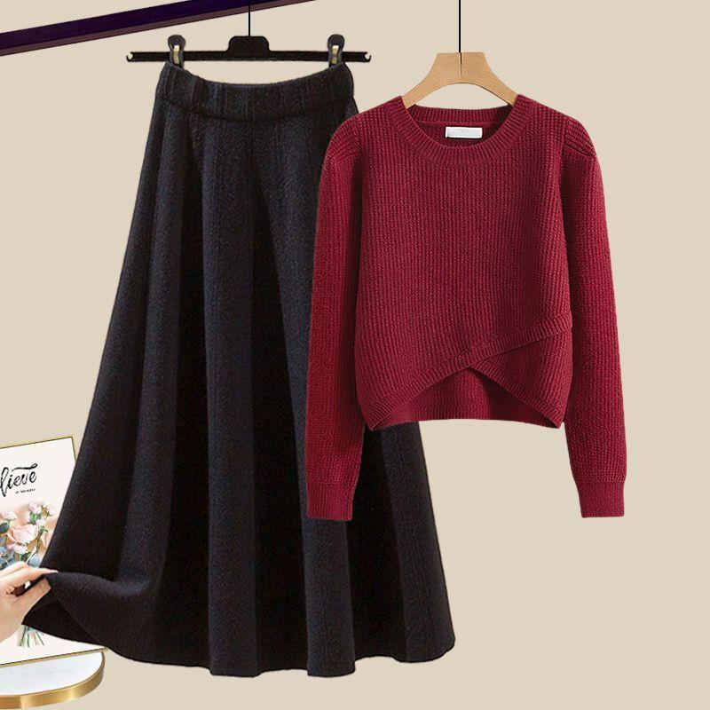 Spring suit women's 2 new large size wear temperament knitted sweater skirt Maillard wear a complete set