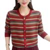 Large size fat M stripes contrasting color knitted sweater pullover autumn and winter loose and thin sweater top women